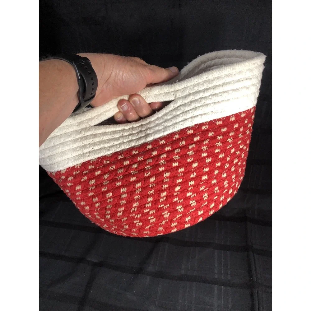 Christmas Basket - Woven Fabric in Red and White